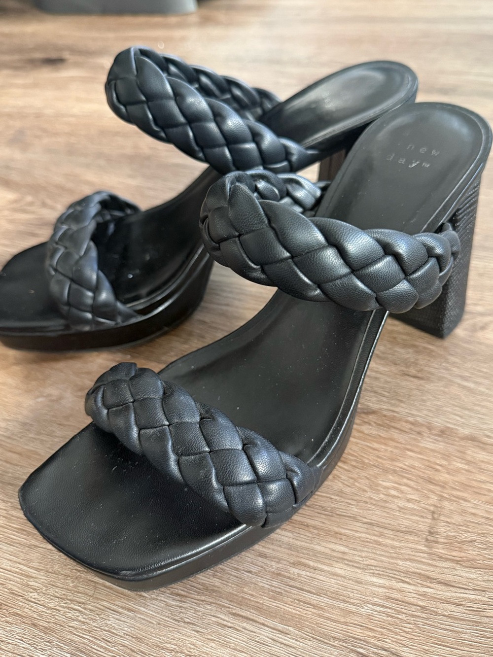 A New Day Black Braided Double-Strap Block Heel Mules - Picture 2 of 6